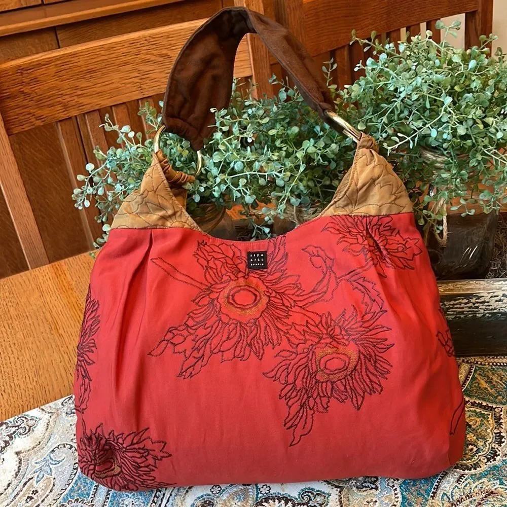 1154 Lill Studio Rust Red Floral Embroidered Shoulder Bag Chicago Boutique